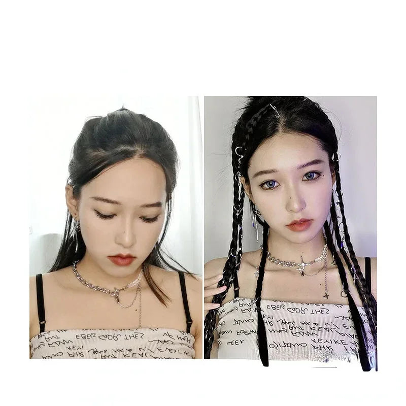 2pcs/set Y2K Boxing Braids Girls Cool Fashion hair Braide Women Fried Dough Twist Braid Traceless Invisible BB Clip Boxing Braid Quake