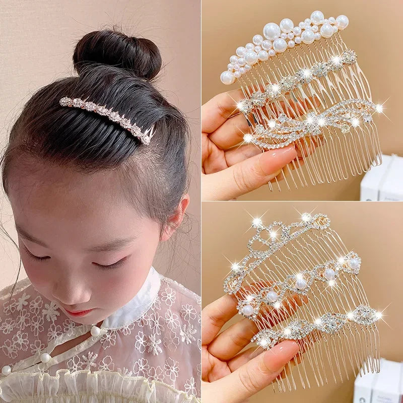 Women Rhinestone Pearl Comb Clip Hair Accessories Bangs Clip Back Head Headdress Broken Hair Finishing Tools Hair Clip Hairpins Quake