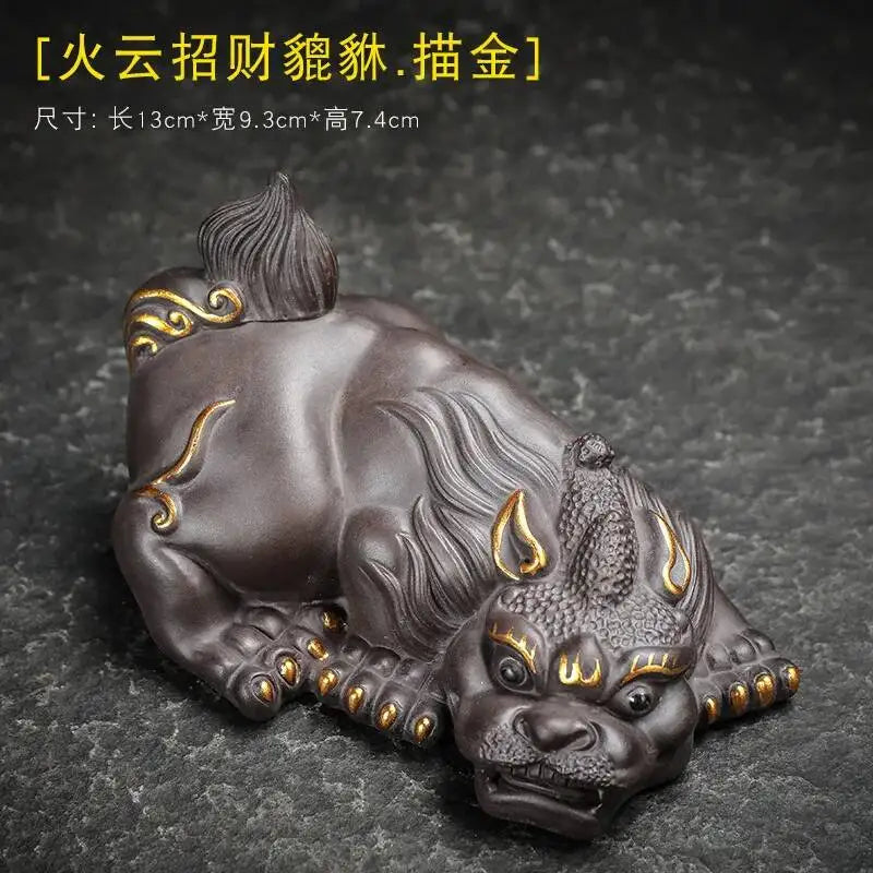 New Large Ceramic Kung Fu Tea Set Decoration Purple Clay Tea Pet Decoration Boutique Purple Clay Pixiu Tea Play Can Raise Tea Quake - Gold Drawing Style