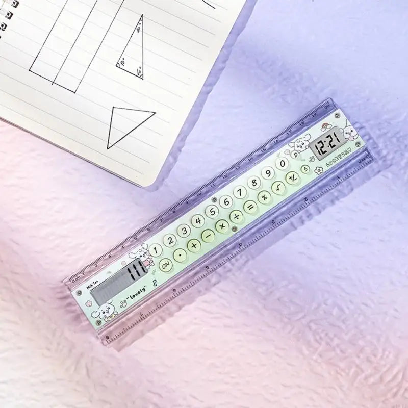 Measuring Calculator with Clear Display and Clock, Desk Scale Tool for Students, Classwork, Office and Drawing K1KF Quake