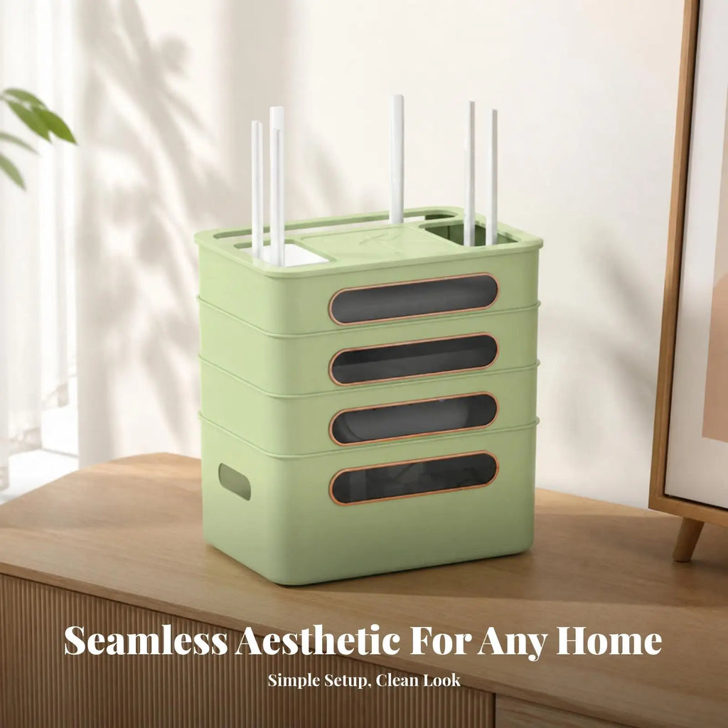 Router and Cable Organizer Box Space-Saving for Desk, Television Area Quake