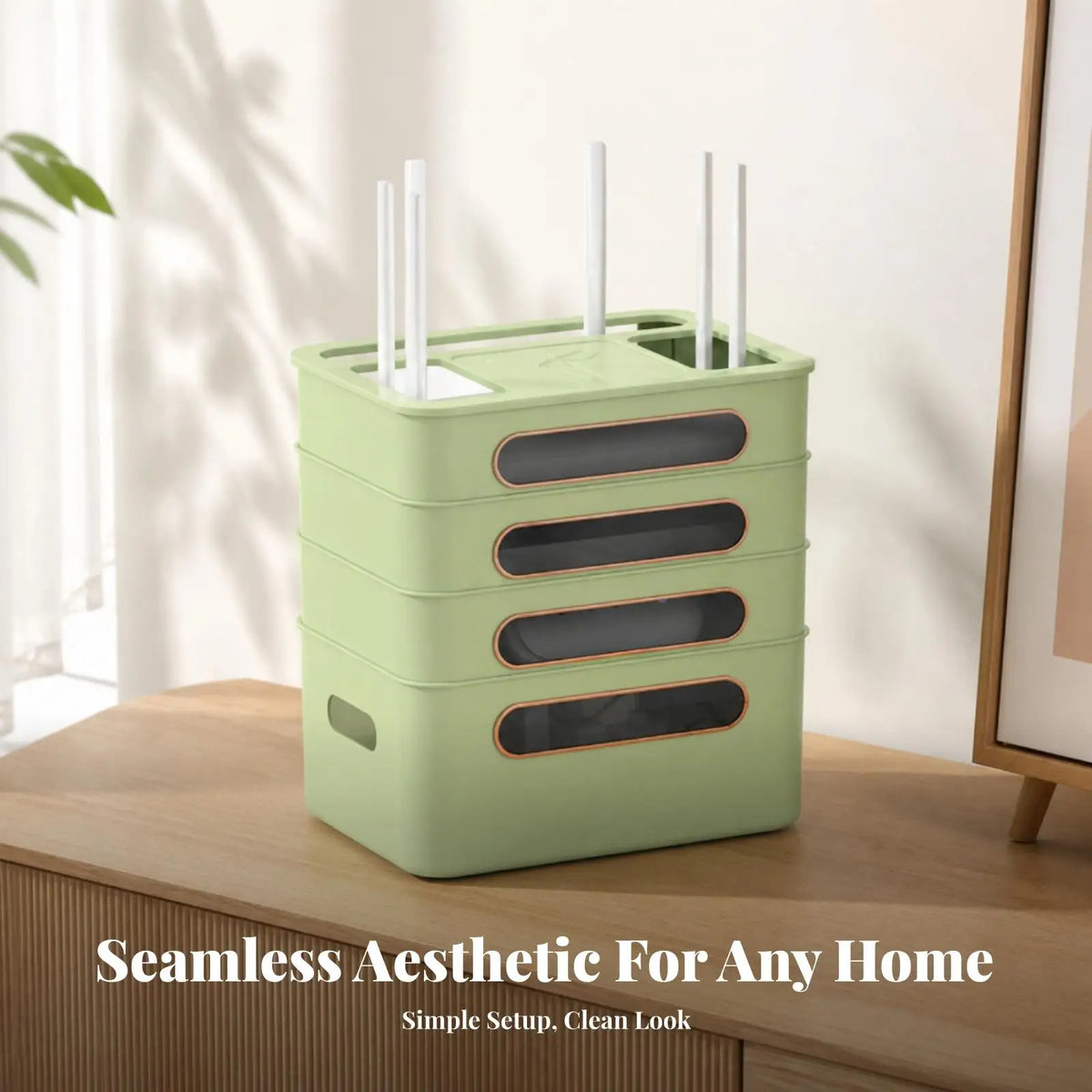 Router and Cable Organizer Box Space-Saving for Desk, Television Area Quake