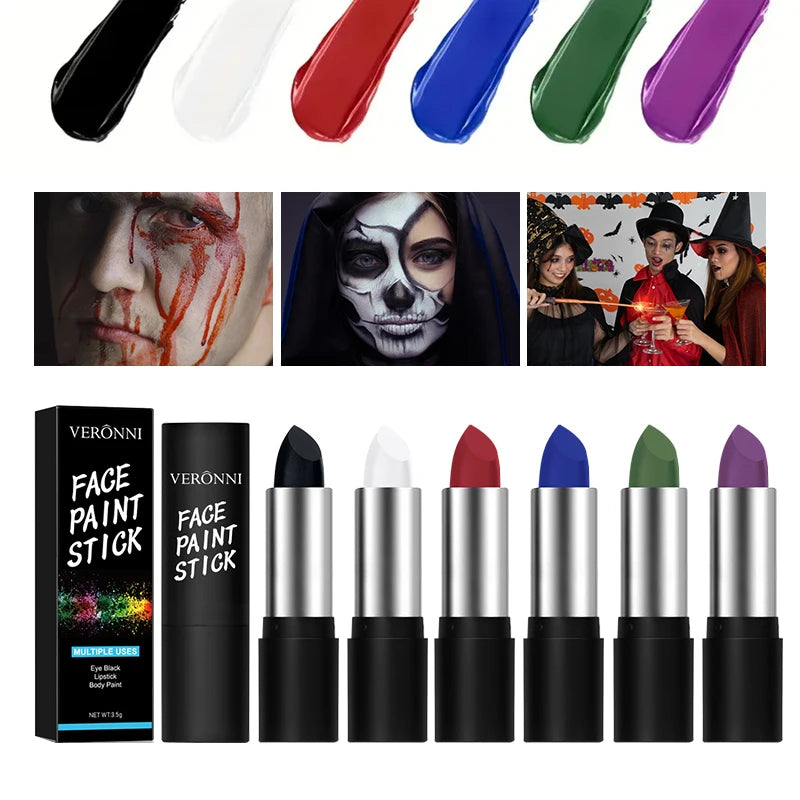 6 Colors Oil Face Body Paint Stick Cream Eyeblack Tube Black Body Painting Blendable Sticks For Halloween Cosplay Joker Makeup Quake