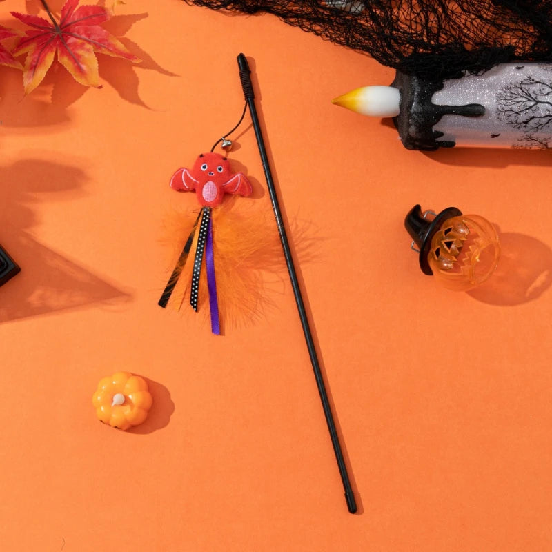 Cat Toy Funny Cat Stick Halloween Pet Toy Pumpkin Ghost Spider Cat Toy Creative Interactive Indoor Toy Gift Pet Holiday Supplies Quake