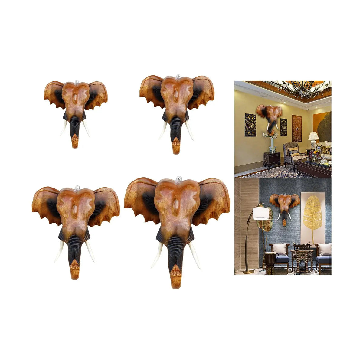 Sculpture, Elephant Head, Wall Decor, Durable Collectible, Decorative Wooden Quake