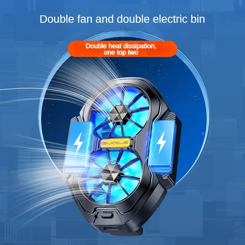 New rechargeable mobile radiator Big Wind dual fan Mobile Game Cooling Mobile fan Mini back clip radiator Quake