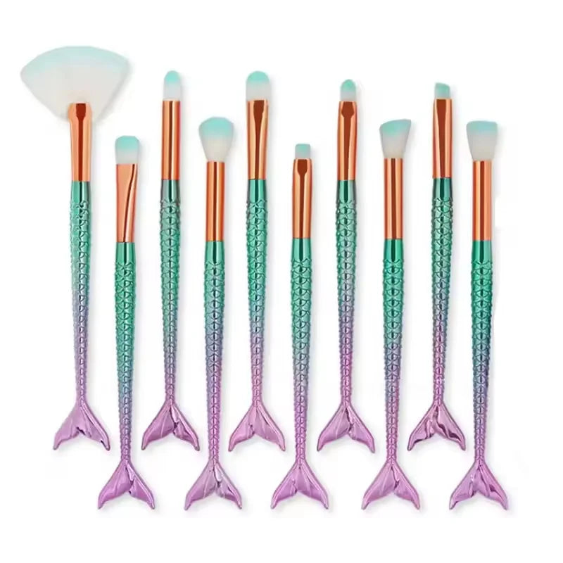 10/11-Piece Mermaid Makeup Brush Set – Creative & Cute Cosmetic Kit for Girls, Perfect Birthday Gift Quake 10PCS
