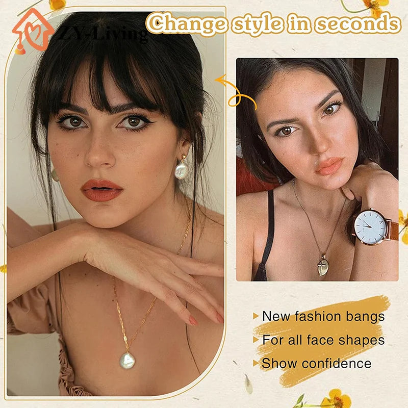 Synthetic Fake Air Bangs Natural Hair Extension Front Fringes Hairpiece Black Brown Clip In Bangs Double Sideburns Hair Styling Quake