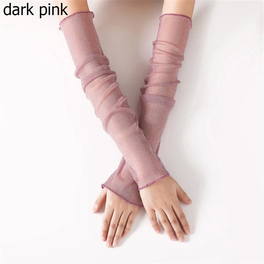 Spring Summer Fashion Sleeves Mesh Lace Thin Long-Sleeved Bike Breathable Cycling Gloves Driving Arm Warmers Sleeves Quake dark pink