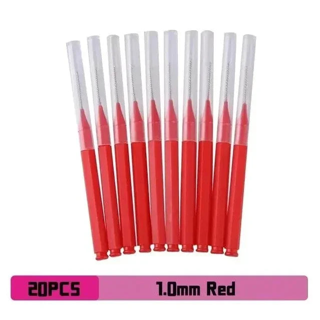 vvocci 20pcs Interdental Brush Box - Orthodontic Gap Cleaner for Braces, Straight Teeth & Periodontal Care with Storage Case Quake M356 Red 20pcs