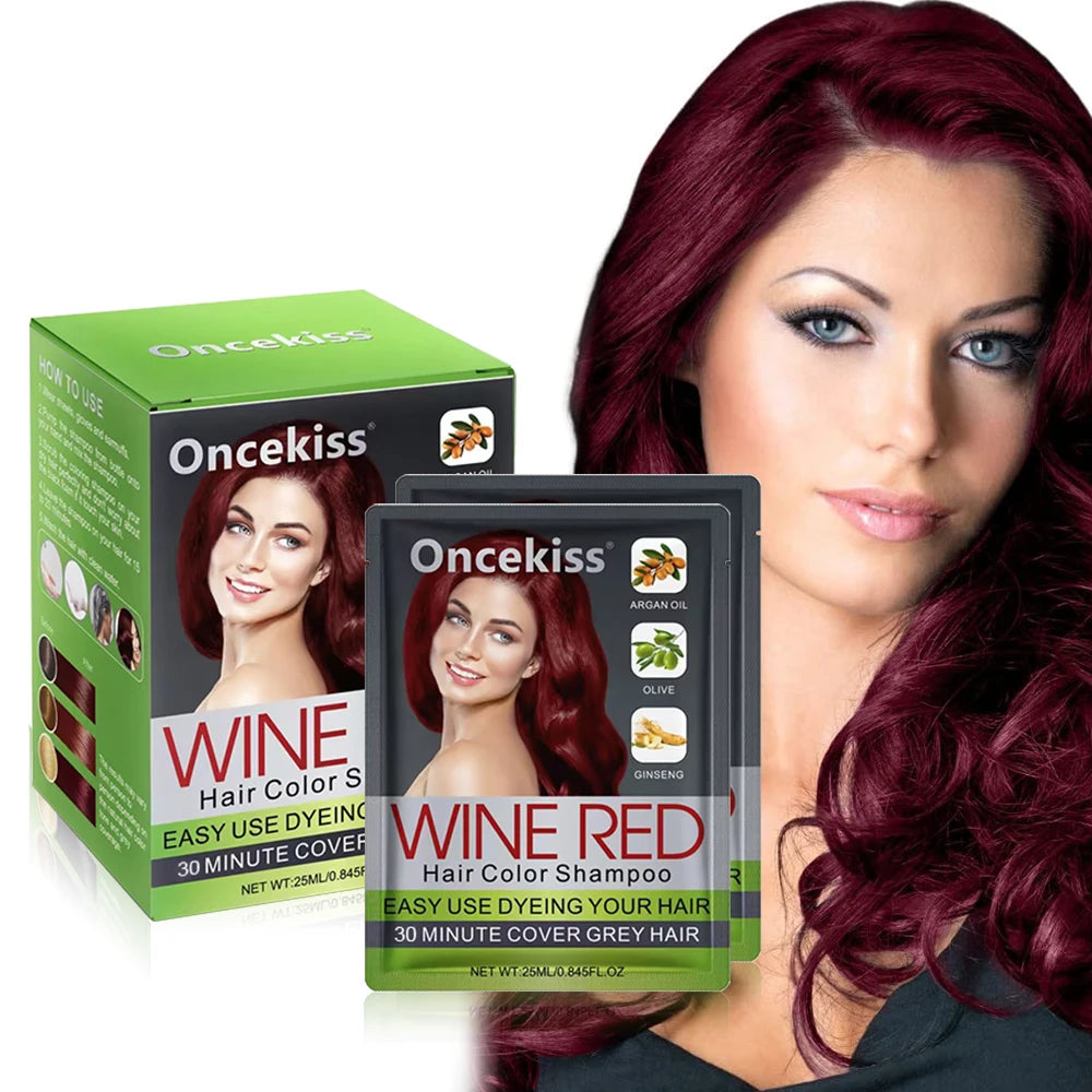 1 Box of 10 Hair Dye Instant Hair Dye Shampoo,Quick and Easy Hair Dye,Coloring Semi- Permanent Instant Hair Dye for Men&Women Quake WNE RED