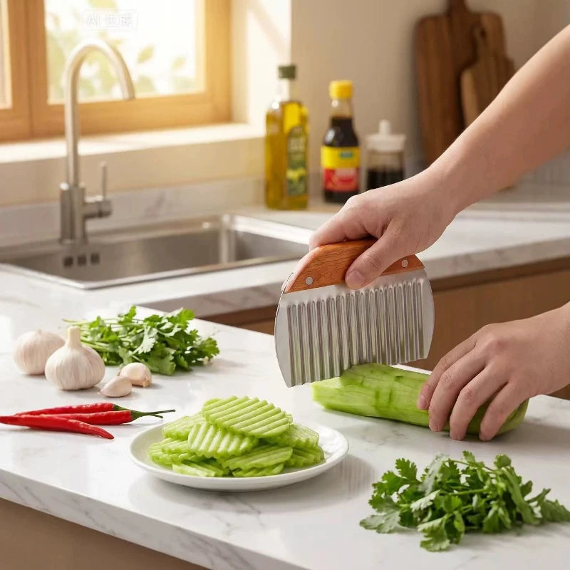 Stainless Steel Wavy Potato Cutter Home Kitchen Crinkle Slicer for Cucumber Sweet Potato Veggie Cutting Wavy Potato Cutter Quake