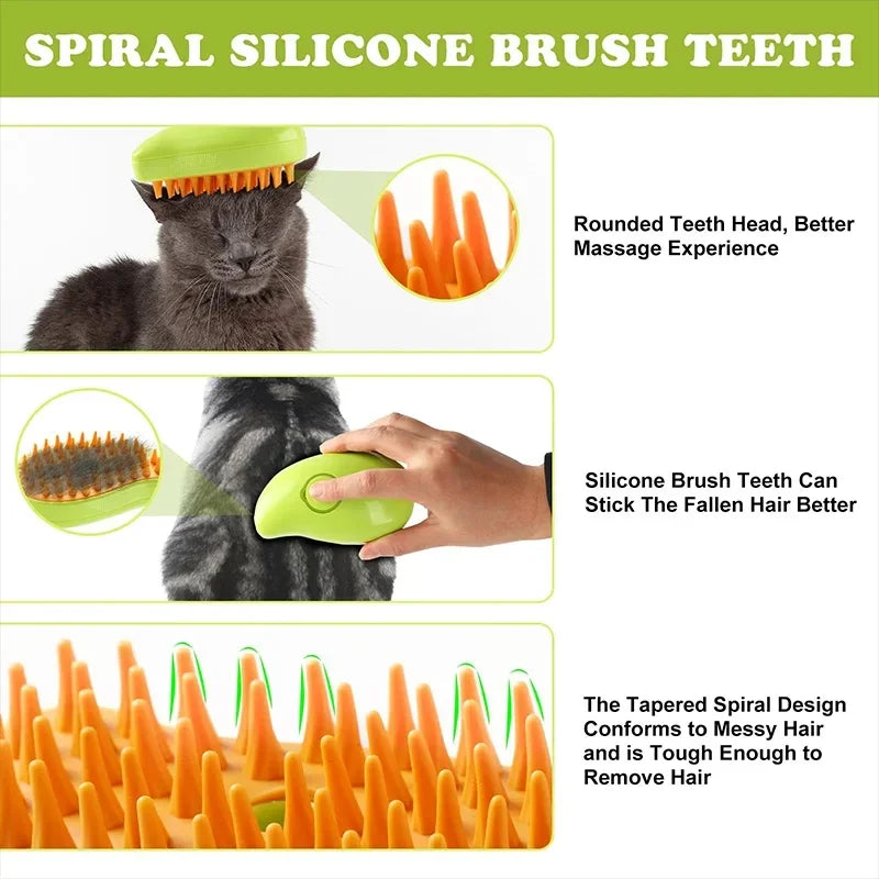 Pet Grooming Brush Electric Spray Water Spray Kitten Pet Comb Soft Silicone Depilation Cats Bath Hair Brush Grooming Supplies Quake