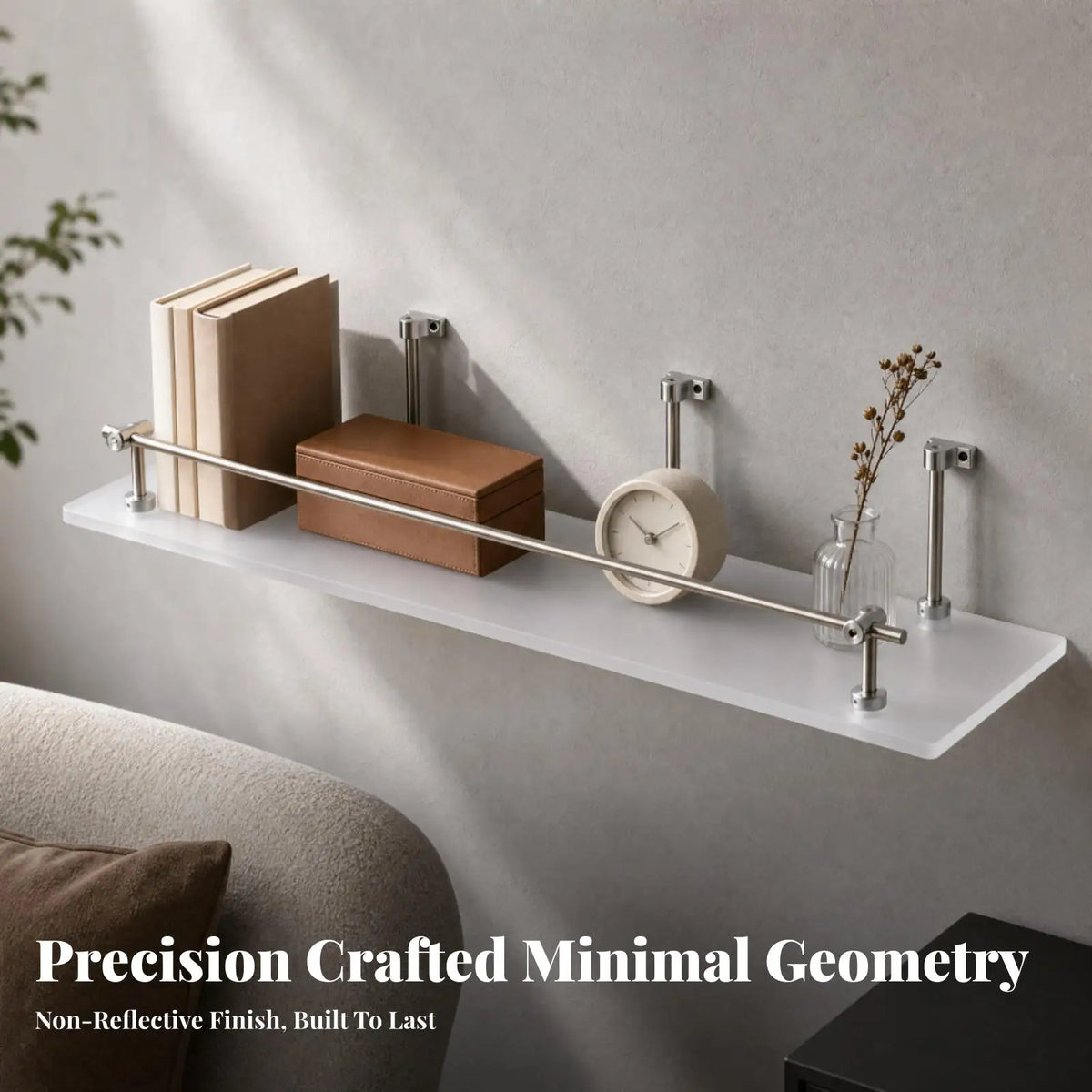 Wall Mounted Acrylic Display Shelf with Metal Guard for Books Decor and Everyday Items in Living Space Quake