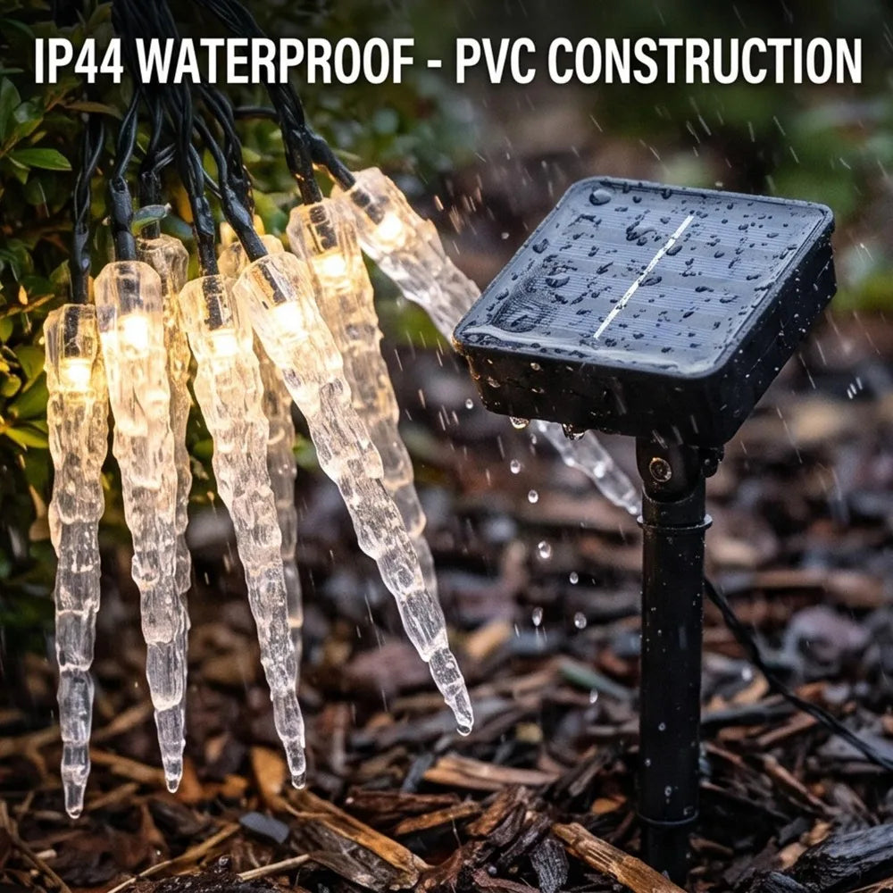 Solar Powered Icicle Light String Christmas Simulation LED Icicle Light Xmas Tree Ornament New Year Home Party Decorative Light Quake