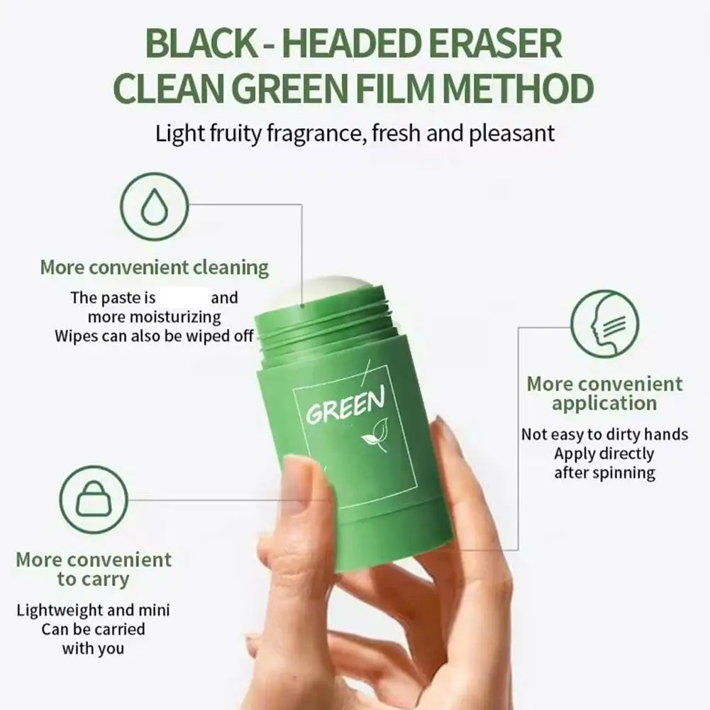 1/3PCS Green Tea Clay Stick For Face, Green Smear Acne Shrink Blackhead Green Tea Extract Facial Mask Pore Cleansing Quake