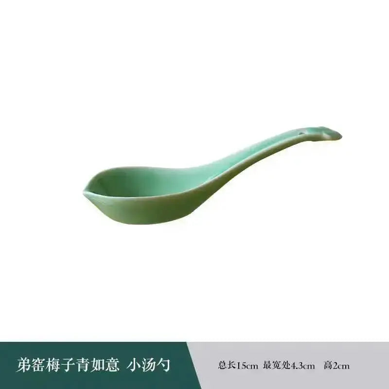 Longquan Celadon Spoon Tableware Flat Bottom Soup Spoon Congee Spoon Ruyi Spoon Quake Small Soup Spoon