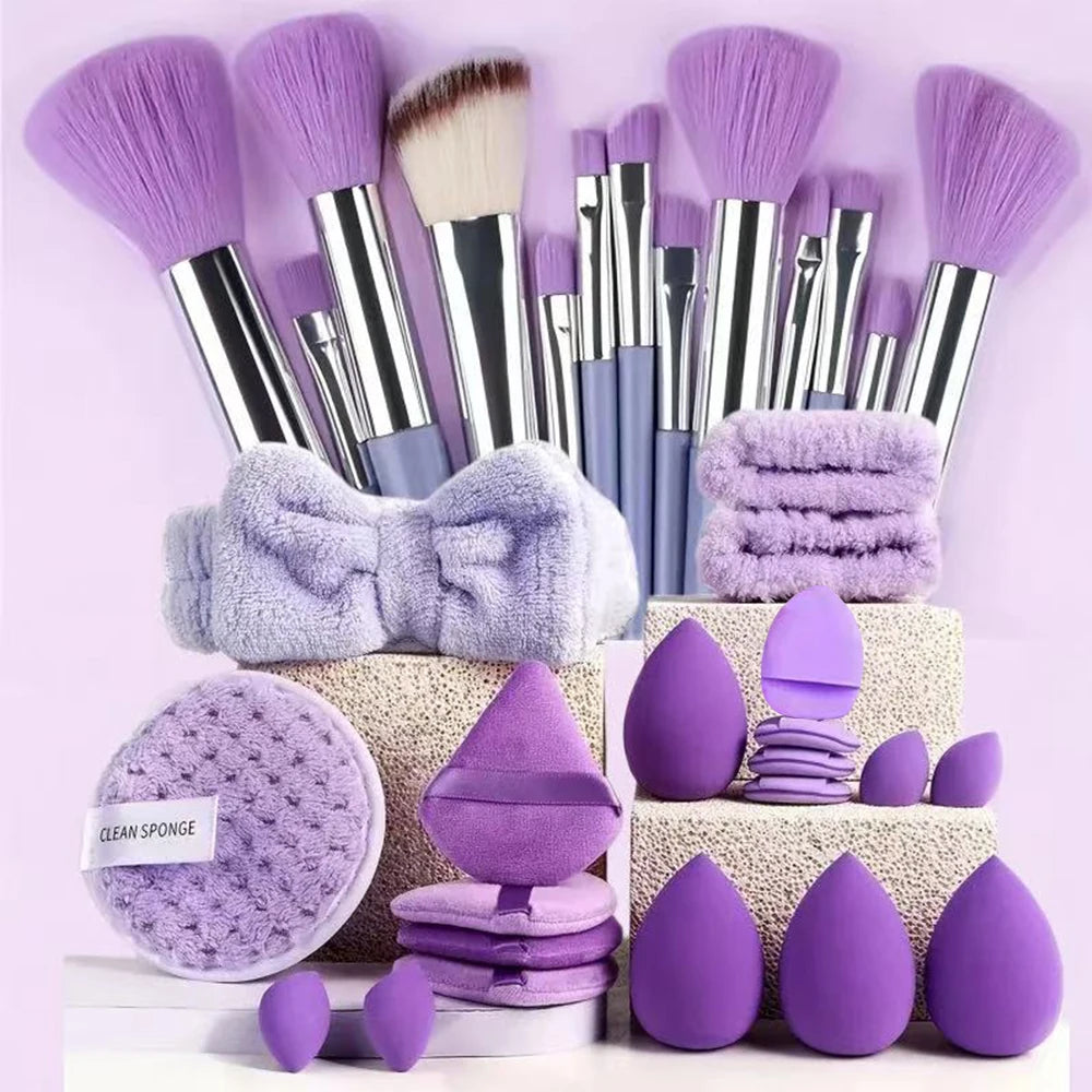13/33pcs Professional Makeup Brush Set with Accessories for Combination Skin- Featuring Soft Brushes，Suitable for Beginners Quake 33pcs purple