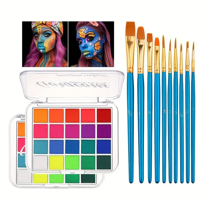 20 Colors UV Black Light Makeup Neon Face Body Painting Palette Luminous Makeup for Carnival Halloween Masquerade Music Festival Quake 2 pcs 01