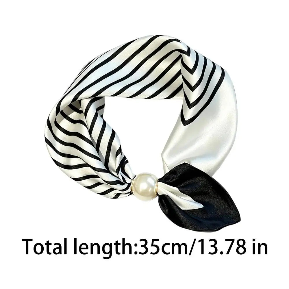 Pearl Magnetic Buckle Scarf Elegant Retro Ice Silk Neckerchief Elegant Pearl Magnetic Scarf for Daily Office Business Meeting Quake E