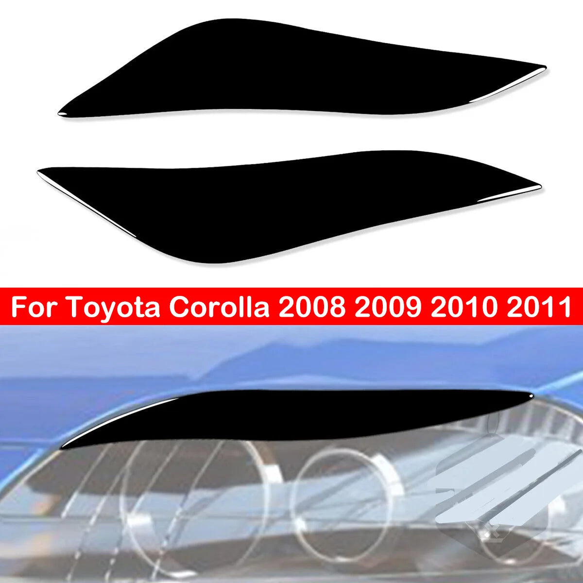 For Toyota Corolla 2008 2009 2010 2011 Auto Car Headlight Trim Lamp Eyebrow Eyelids Cover Stickers Gloss Black Decoration Parts Quake Default Title