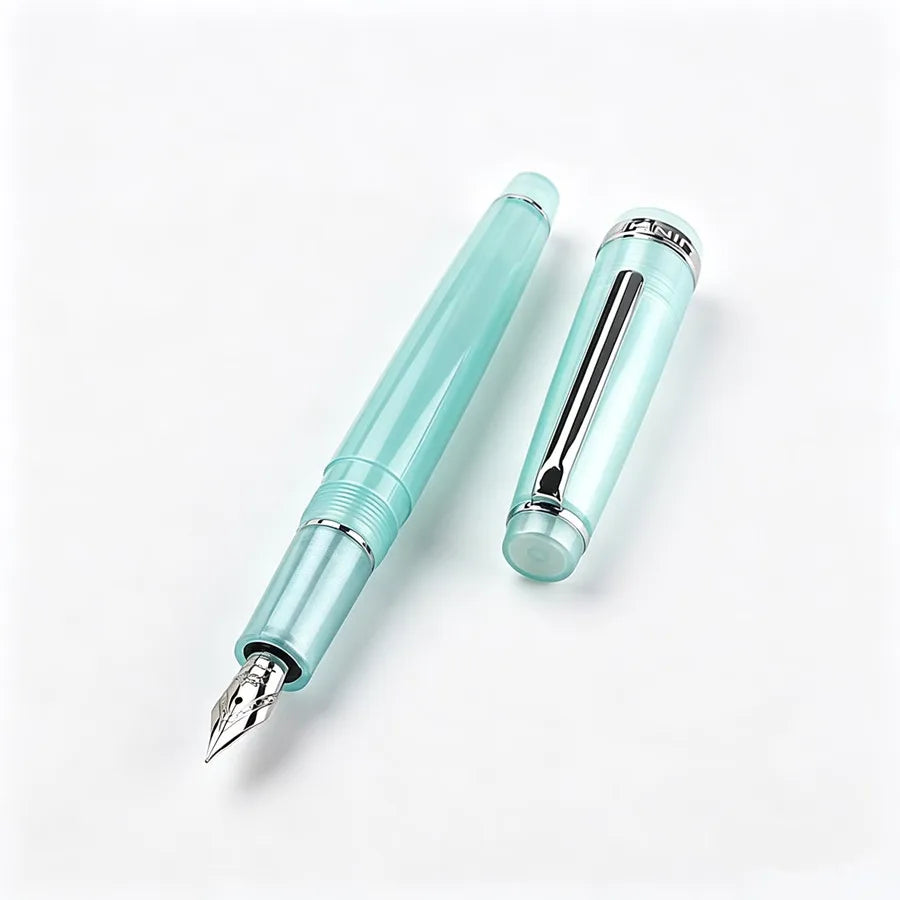 Jinhao 82 Light Cyan Resin Fountain Pen Silver Metal Nib Retro Smooth Writing Ink Pen With Denim Pen Sleeve Stationery PK 59 Quake 82-6 F 0.5MM