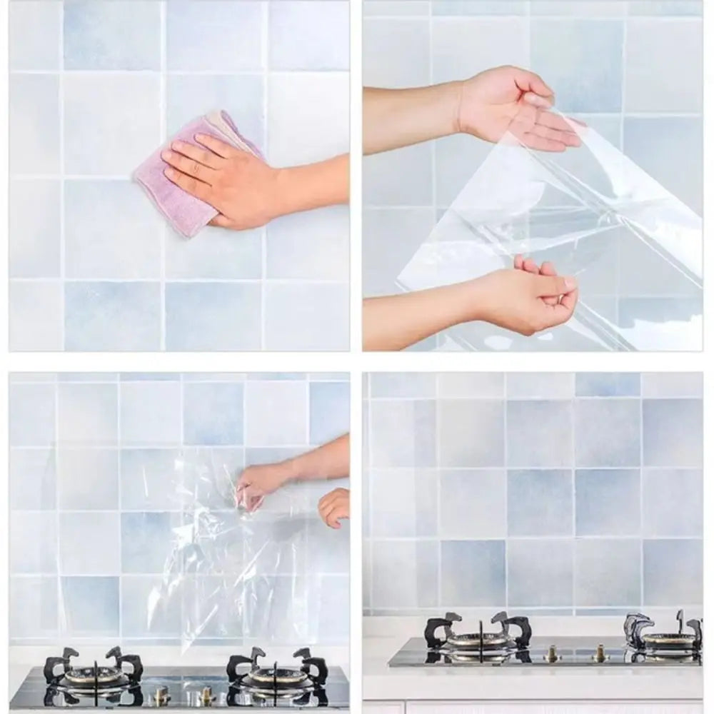 Oil Proof Wall Protector Film Electrostatic Adsorption Transparent Wall Sticker Heat-resisting Waterproof Sticker Kitchen Quake