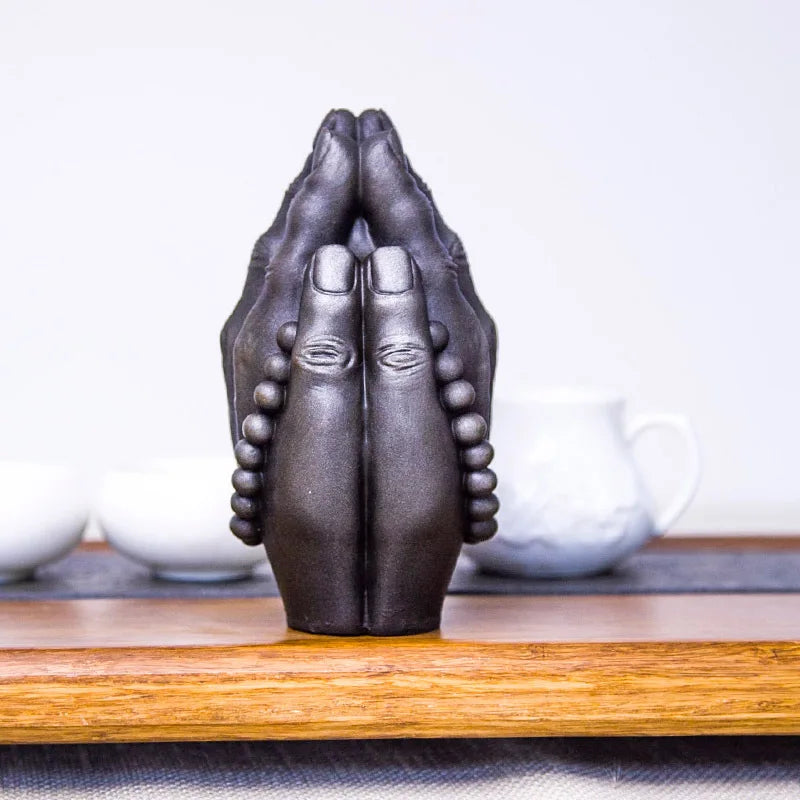 Chinese Zen Style Buddha Hand Study Home Desktop Ornament Antique Rack Vintage Handicraft Handmade Decoration Quake