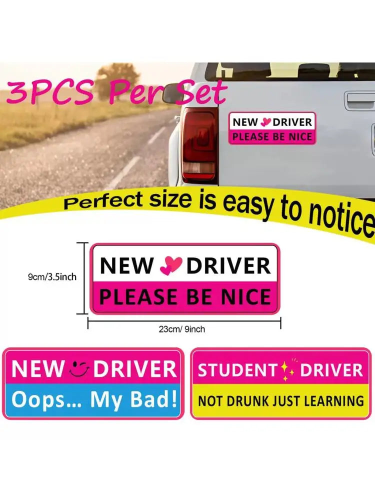 3Pcs New Driver Car Signs Set Learner Driver Reminder Signs with Removable PVC Sign Face for Driving Practice H8WE Quake Pink CN