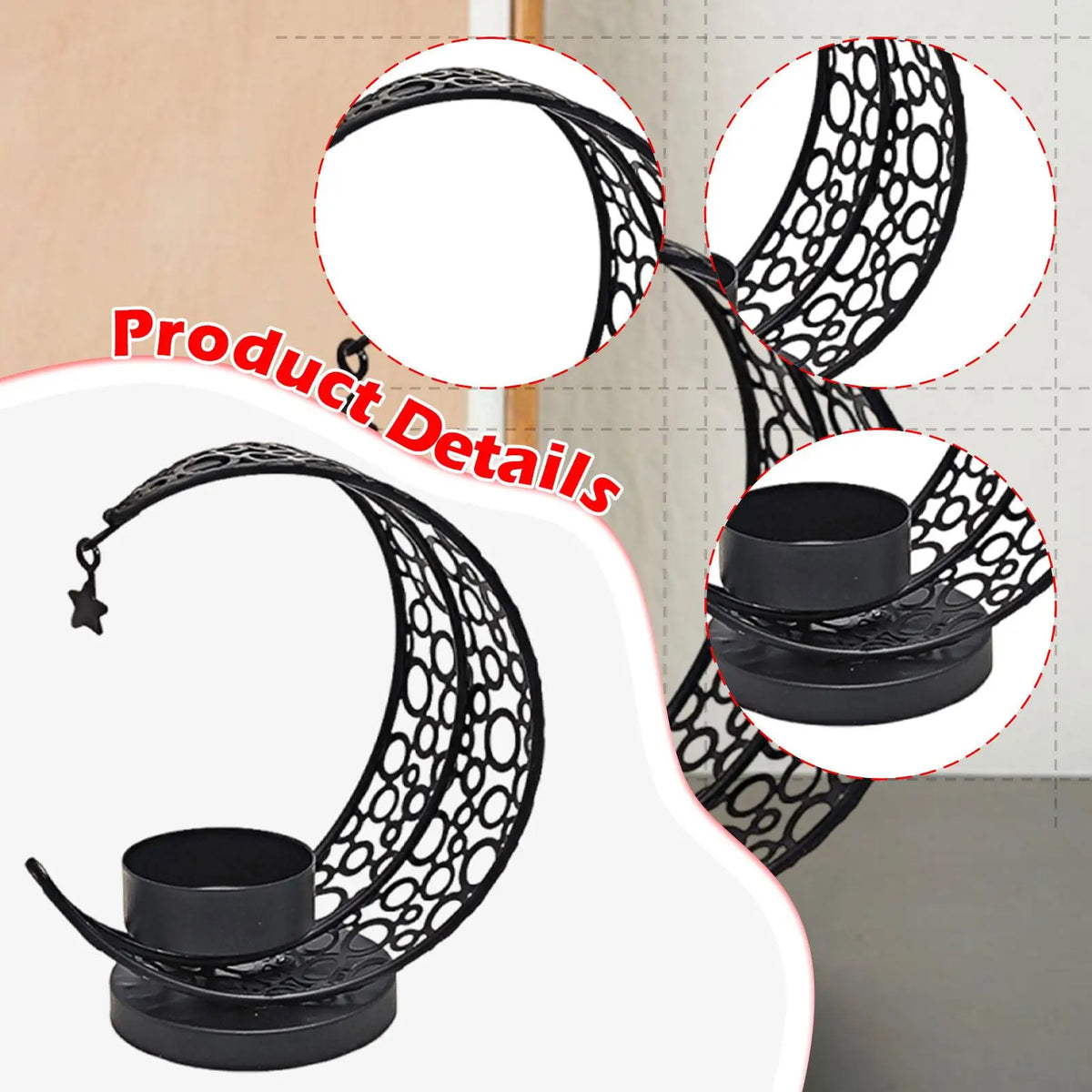 Moon Candle Holder Ornament Versatile Decorative Hollow Gifts Iron Candle Stand for Tabletop Anniversary Dining Room Quake