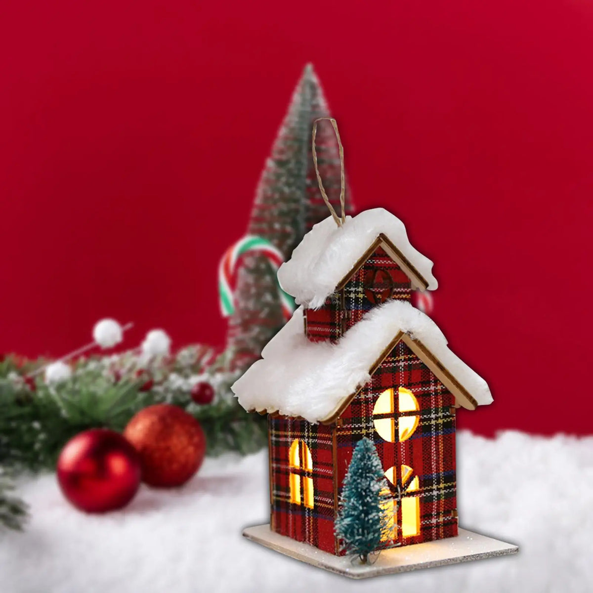 Mini Christmas Village House Wood LED Lighted Kids Toy Christmas Decorations for Bedroom Table Xmas Party Decor Home Decoration Quake StyleH