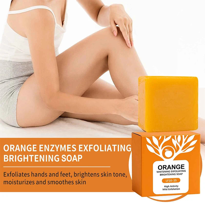100g Orange Enzymes Mild Exfoliating Brightening Soap Bar,Face Body Gentle Cleansing Hydrating Moisturizing,Smooth Tender Skin Quake
