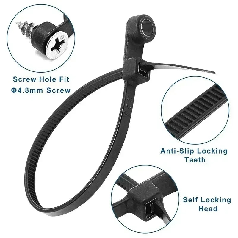 Creative Nylon Cable Ties with Screw Hole Mount Self Locking Loop Wrap Bundle Ties Strap DIY Office Cables Wire Fasten Organizer Quake