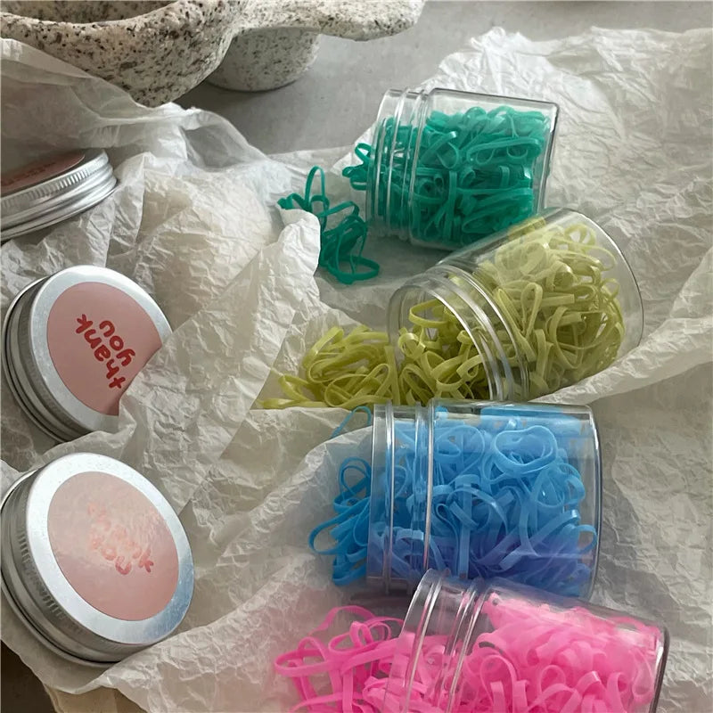 1 Box A New Set, Cute Color, No Hair Damage, of Disposable Rubber Bands in Solid Color, High Elastic Basic Hair Rope. Quake