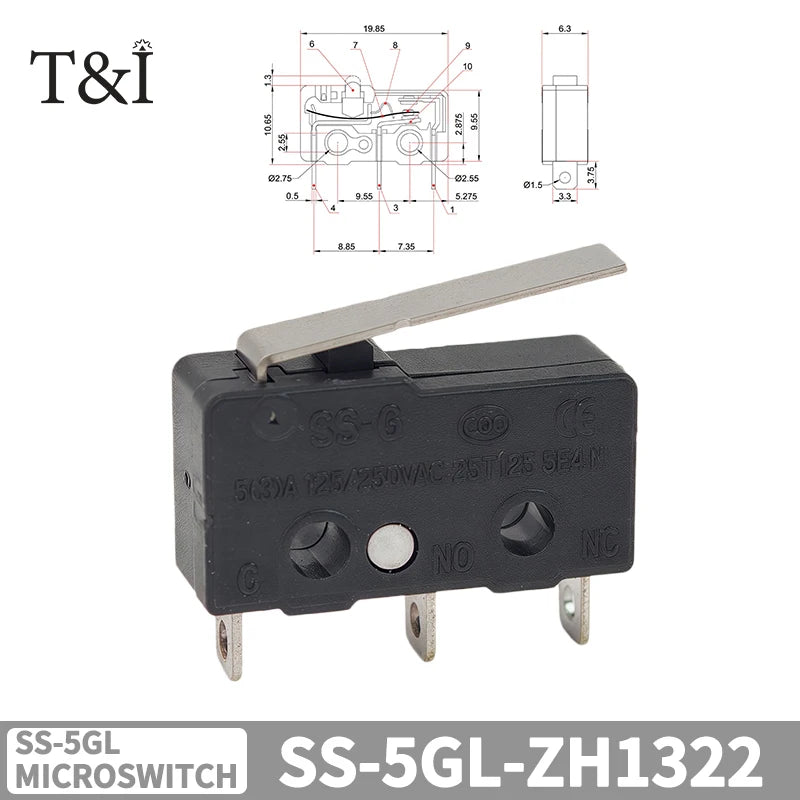 SS-5GL Limit Switch 2 3 Pin NO NC SPDT Push Button Straight Lever Roller Arm Snap Action Microswitch for Appliance 5 10 20 50PCS Quake Lever 16MM 5PCS