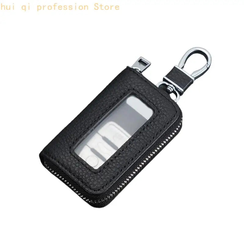 Elegant Retro Car Case Holder PU Leather Multiple Color Option Visible Window Design Fit Most Vehicle H8WE Quake Black CN