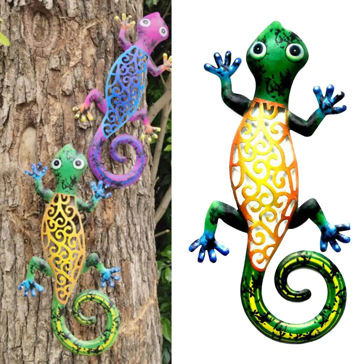Metal Gecko Wall Decor Art ing Ornaments Backyard Porch Lawn Fence Decor Quake Yellow A