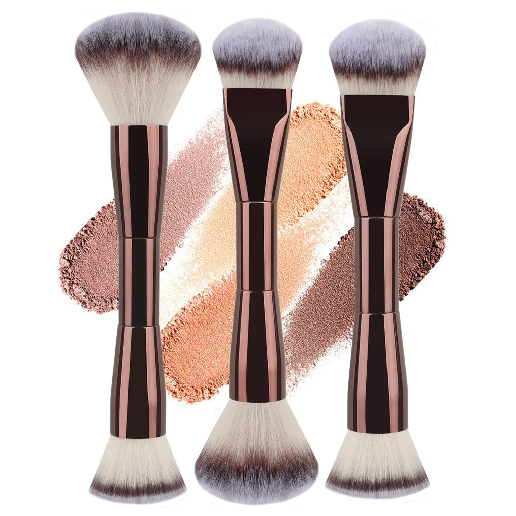 3 styles Double-headed Makeup Brush With Soft Bristles Foundation Brush Blush Brush BB Cream Makeup Brush Portable Makeup Tool Quake
