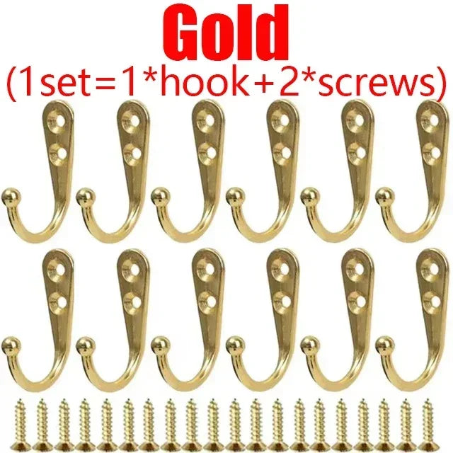50/1Set Small Wall Mounted Hook with Screws Retro Metal Hooks for Hanging Bag Towels Key Rack Home Kitchen Bathroom Accessories Quake Gold 1Set