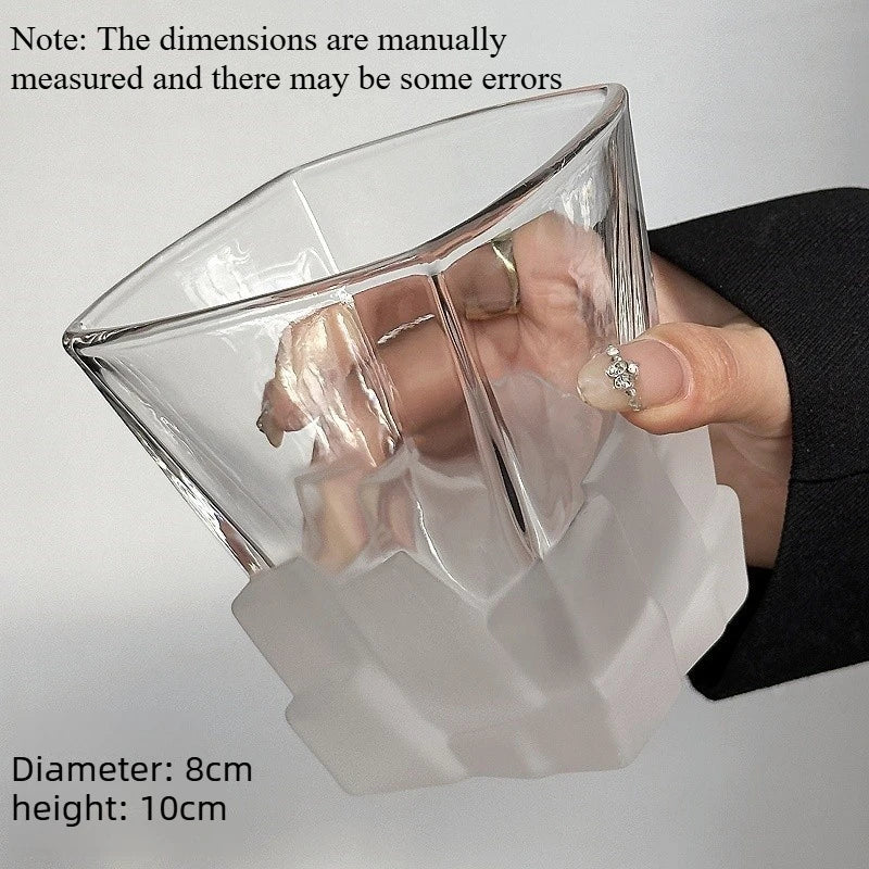 Creative Frosted Ice‑Block Glass Cup Luxury Whiskey Glass Vintage Art Drinking Cup for Cocktail Juice Beverage Quake A about 300ml