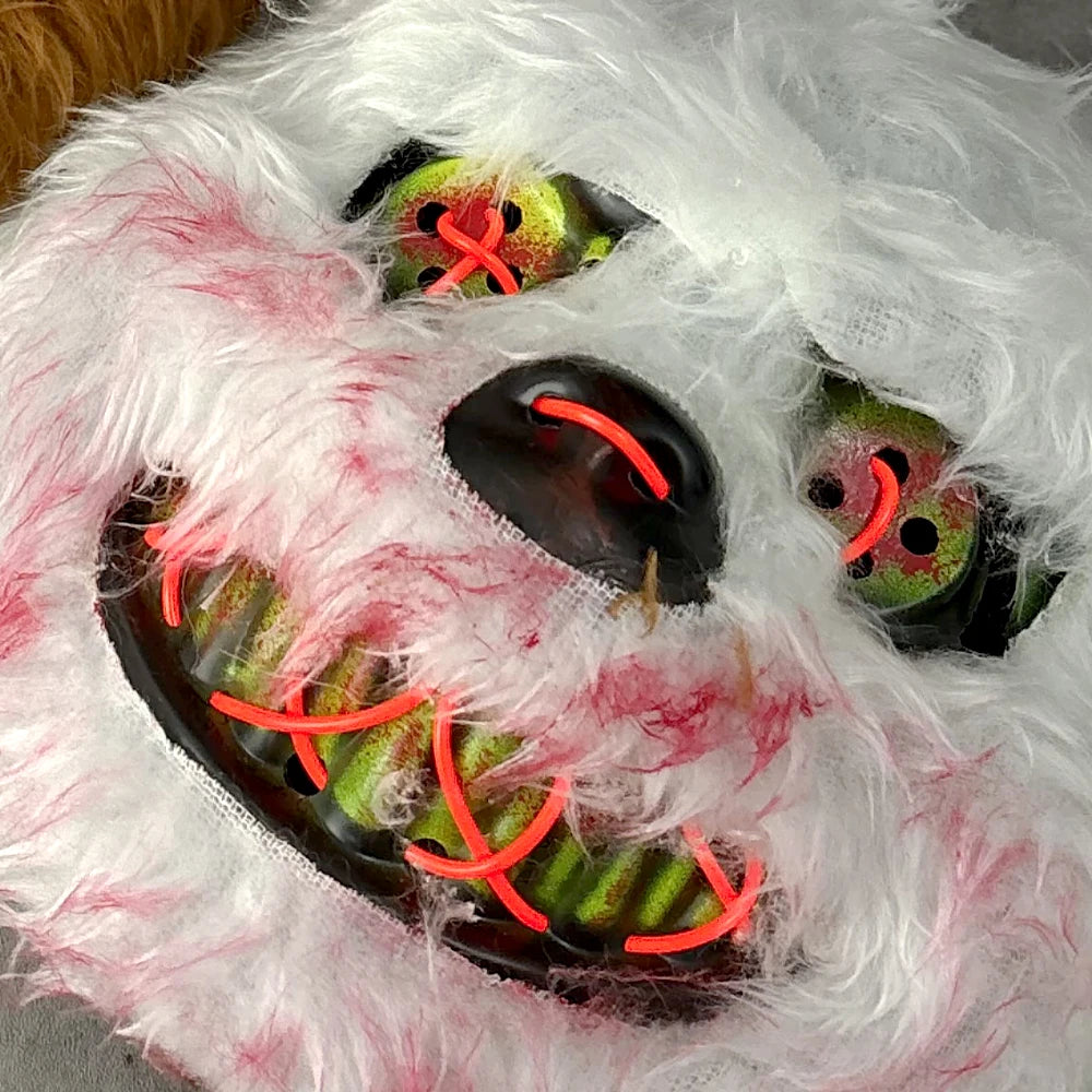 Halloween Plush Luminous Mask Terror Rabbit Bear LED Luminous Mask Plush Rabbit Halloween Party Cosplay Mask Party Photo Prop Quake