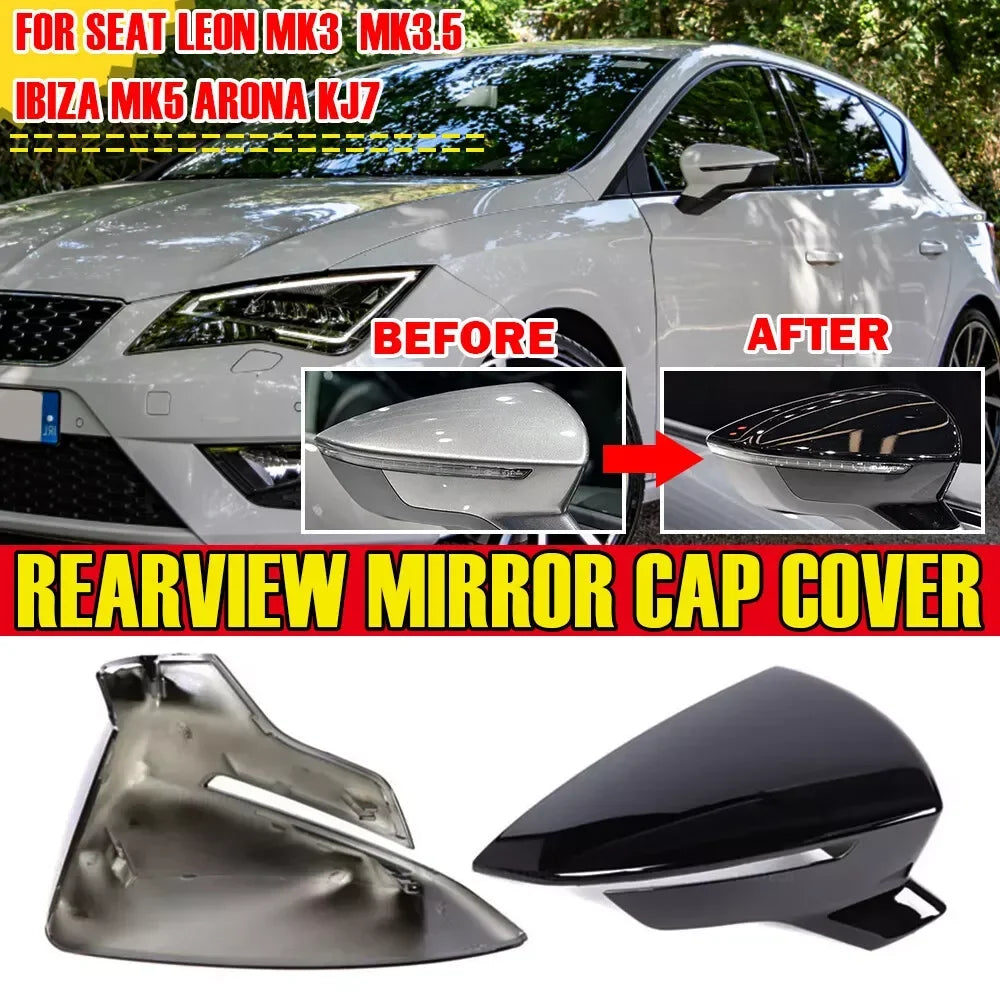 For SEAT LEON MK3 5F 2012-2020 IBIZA MK5 2017-2023 Replace Rearview Side Mirror Cover Wing Cap Exterior Door Rear View Case Trim Quake