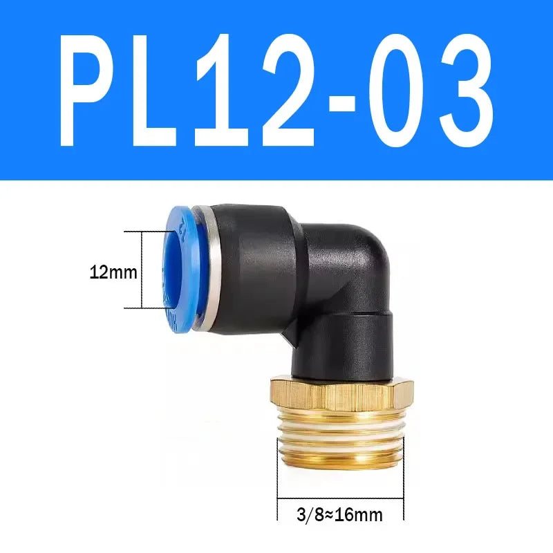 2Pcs PL Pneumatic Quick Connector Threaded Elbow PL6-01/8-02/8-04/10-02/12-03 Hose Air Fitting Quake PL12-03 2pcs BLUE