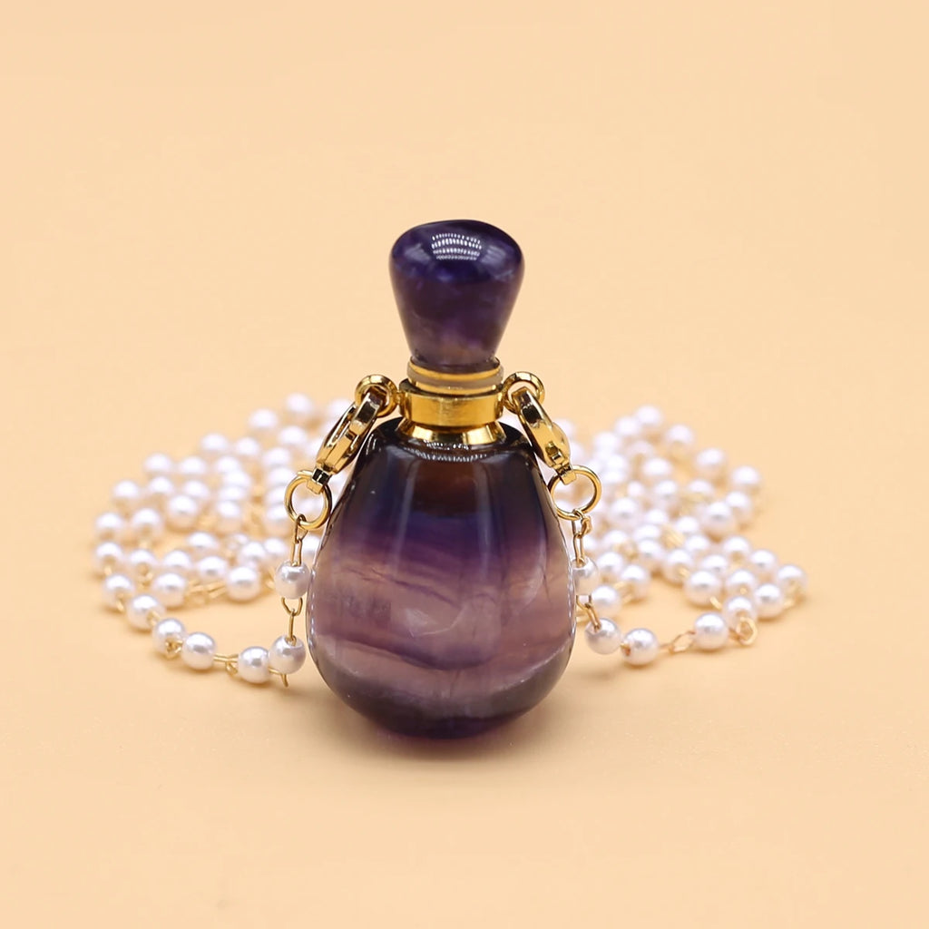 Spring Sweater Chain Perfume Bottle Necklace Natural Stone Fluorite Vase Pendant For Women Christmas Halloween Gift Chain 80cm Quake