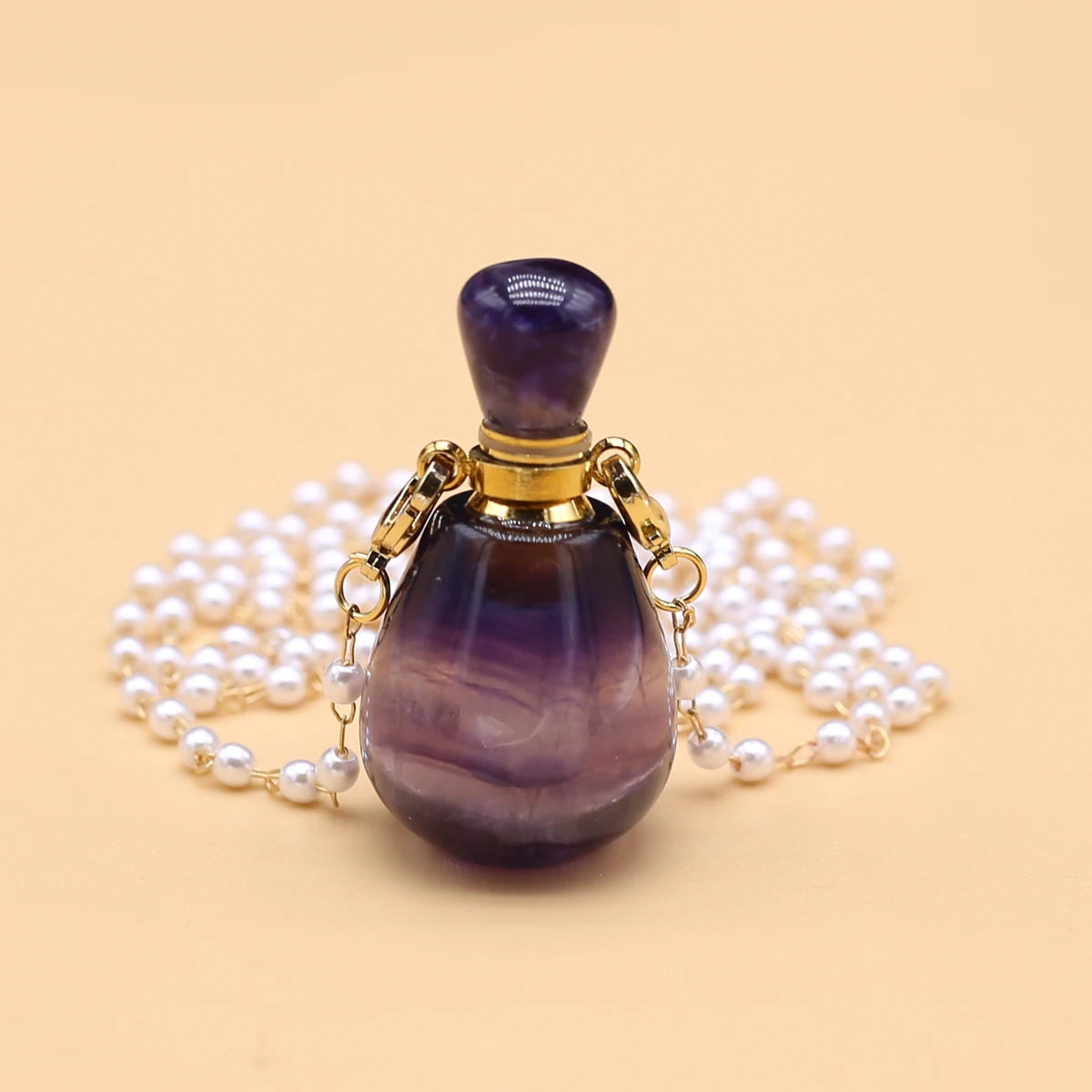 Spring Sweater Chain Perfume Bottle Necklace Natural Stone Fluorite Vase Pendant For Women Christmas Halloween Gift Chain 80cm Quake
