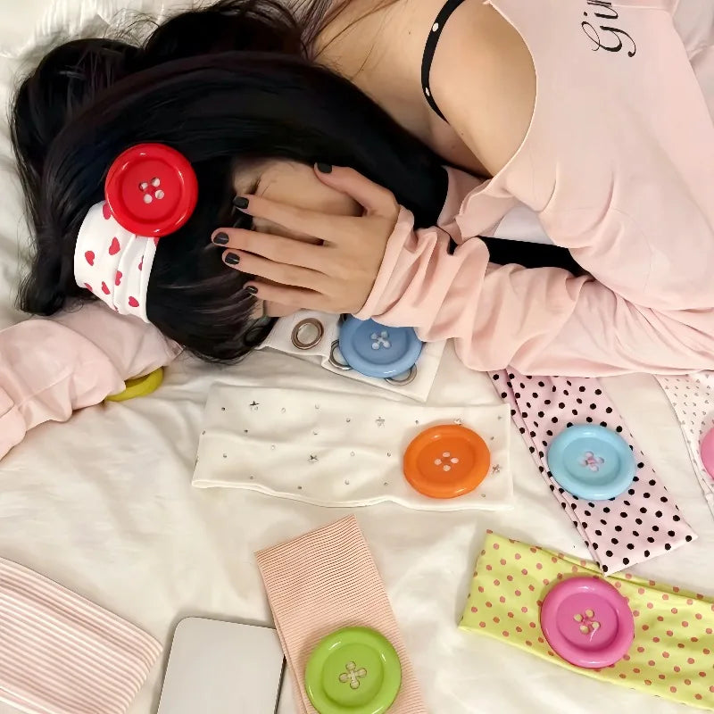 Summer Colorful Elastic Hair Hoop Large Button Wave Pattern Korean Ins Y2K Retro Trendy Personality Daily Party Hair Accessories Quake
