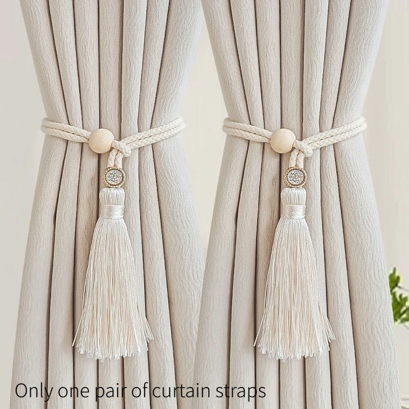 Wooden Ring Tassel Curtain Tiebacks Hand Woven Cotton Rope Curtain Holdbacks Adjustable Curtain Straps Home Decorations Quake B