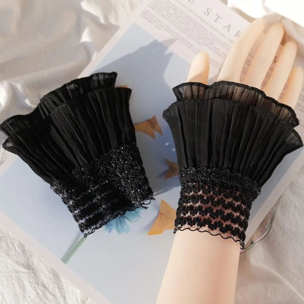 1Pair Spring Autumn Scar Cover Arm Cover Gloves Fake Sleeve Ruffles Elbow Sleeve Lace Cuffs Detachable Sleeve Cuffs Quake black