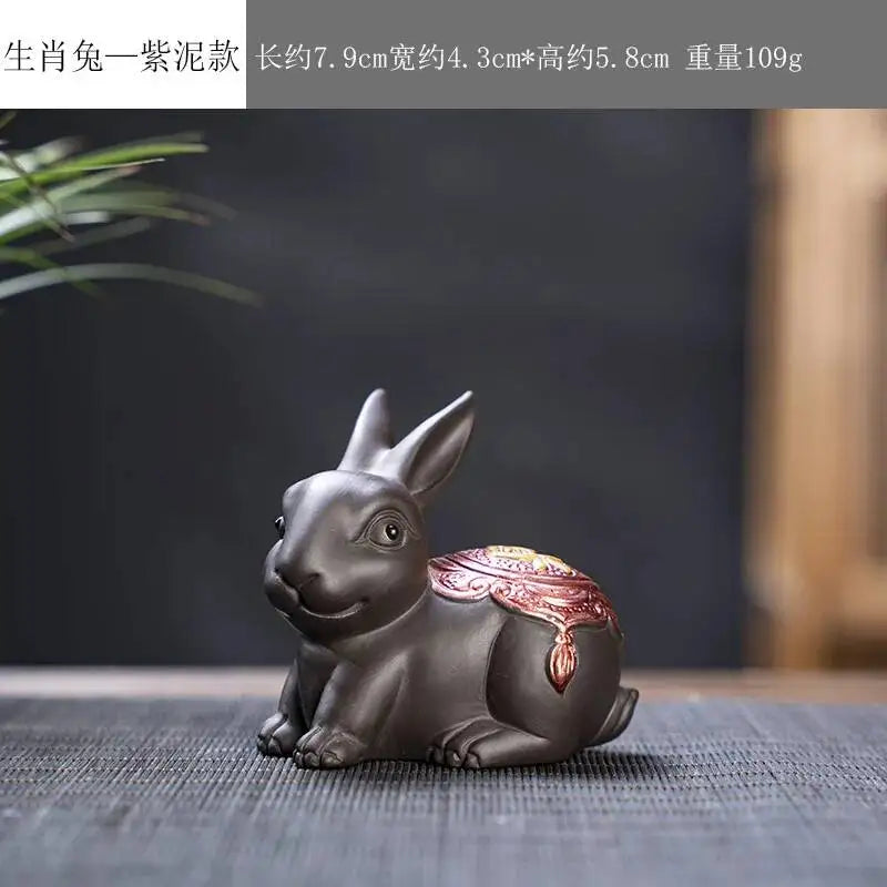 Zisha Twelve Zodiac Creative Tea Pet Ornaments Nurturable Tea Play Tea Accessories Cute Zodiac Small Ornaments Quake Purple Clay x Rabbit