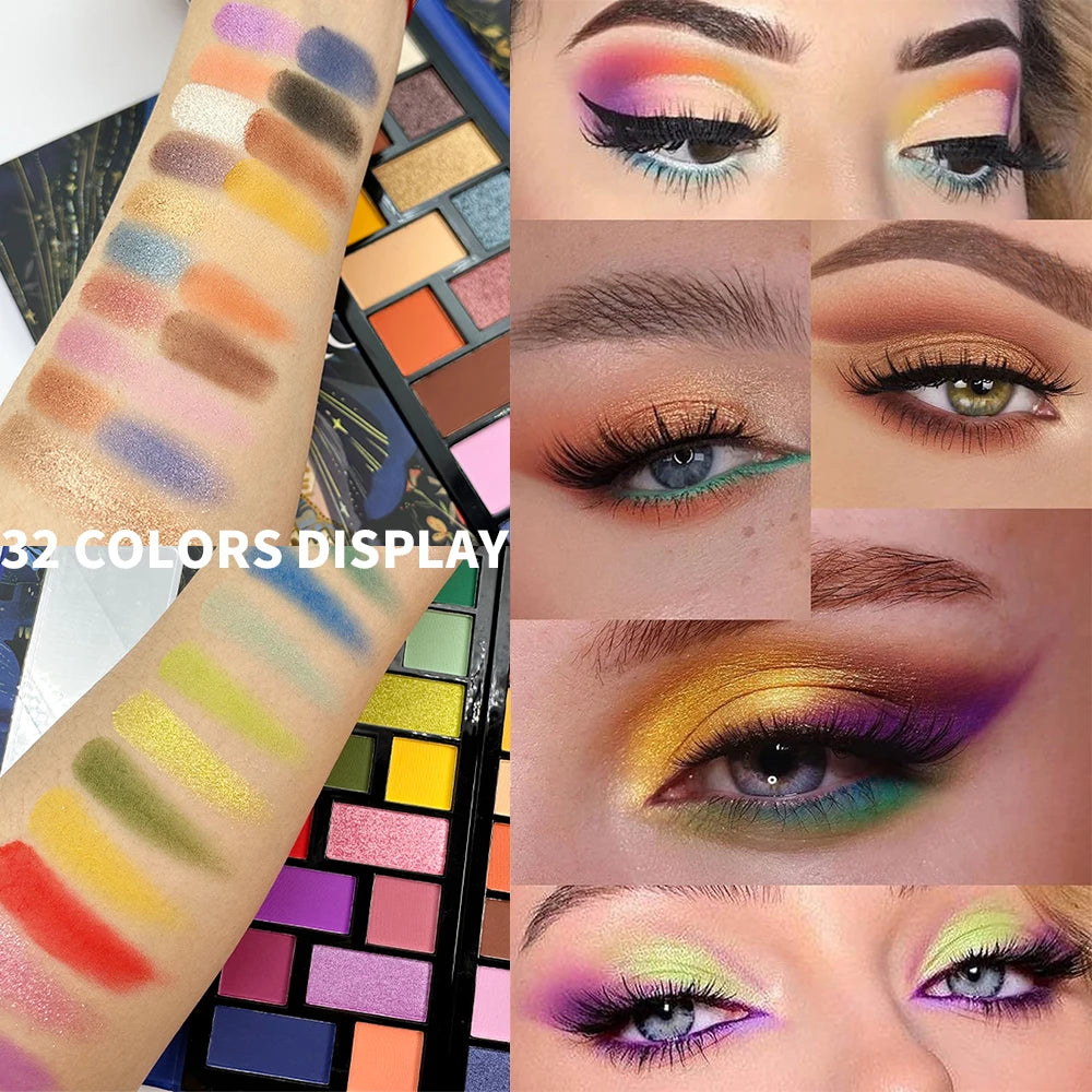 32 Color Eyeshadow Palette-Matte & Shimmer, Highly Pigmented,Vegan,Cruelty-Free, Professional Makeup Palette (Warm/Nude/Glitter) Quake